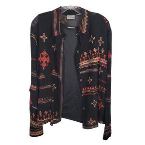 Chico's 2 Size L Twin Set Satin Tank Embroidered Beaded Crepe Shirt Jacket